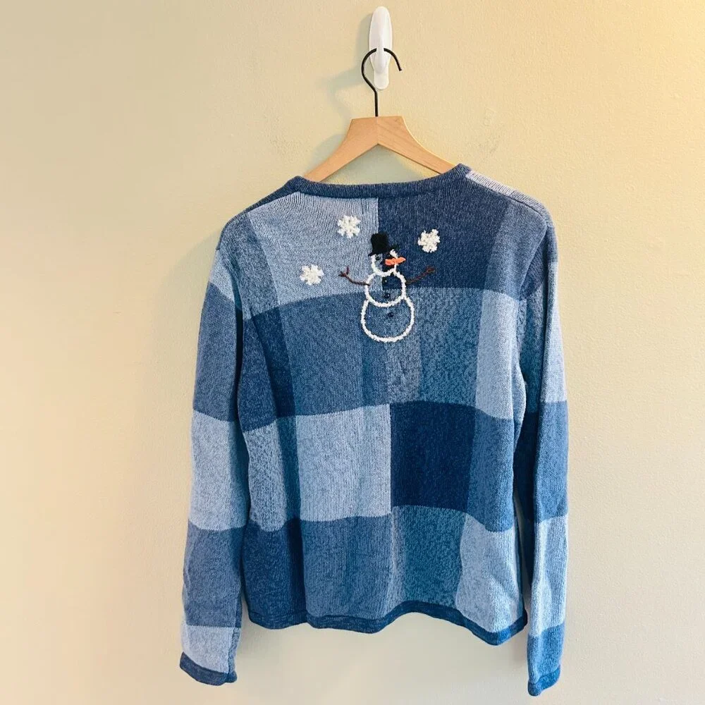 Breckenridge Snowman Cardigan Womens Size Large Vintage Blue Applique Sweater - Picture 7 of 11